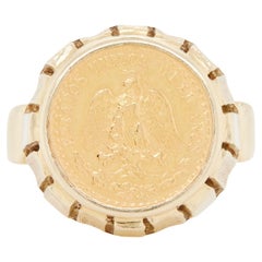 900 Dos Pesos Mexican Coin Gents Ring in 14 Carat Yellow Gold