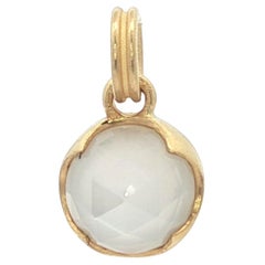 .900 High Karat Yellow Gold Round Faceted Moonstone Solitaire Charm Pendant