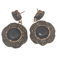 $900 Important 18KT Gold Vermeil Druzy Rough Sapphire Dangle Earrings