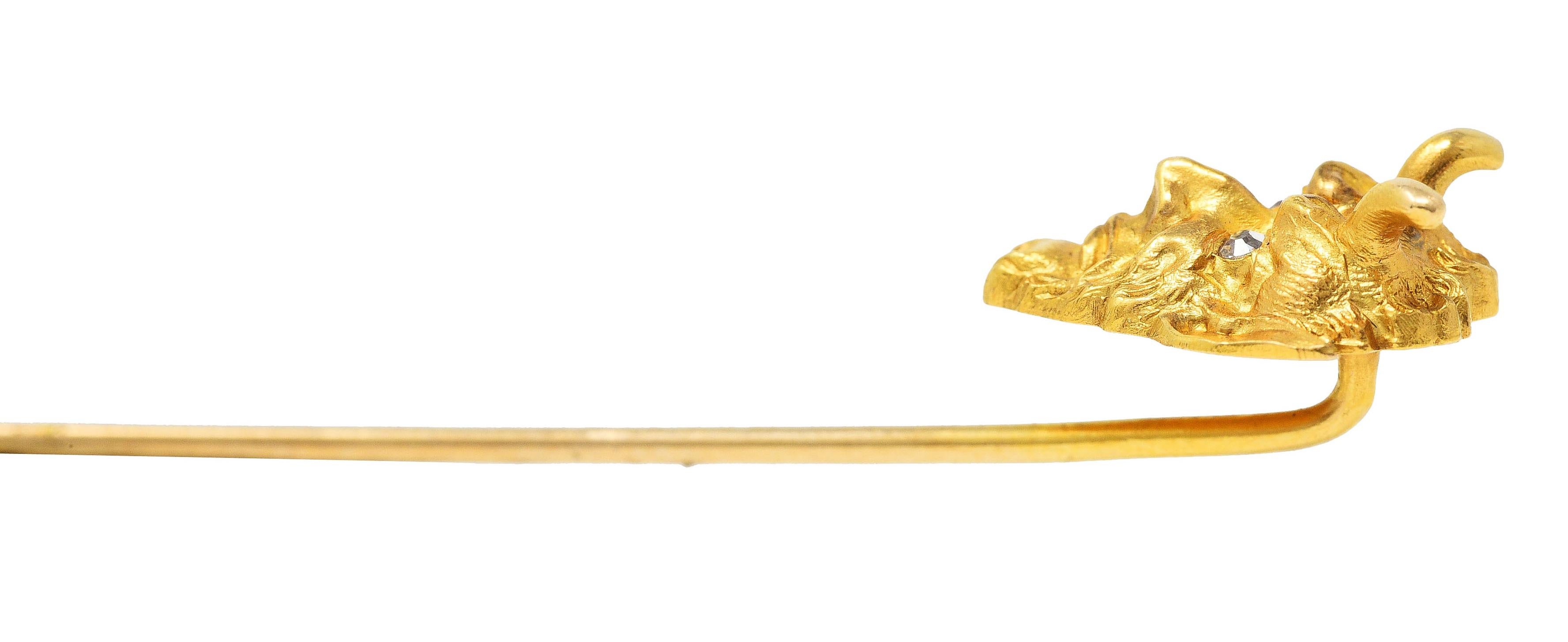 900 Late Victorian Diamond 18 Karat Yellow Gold Devil Stickpin In Excellent Condition For Sale In Philadelphia, PA