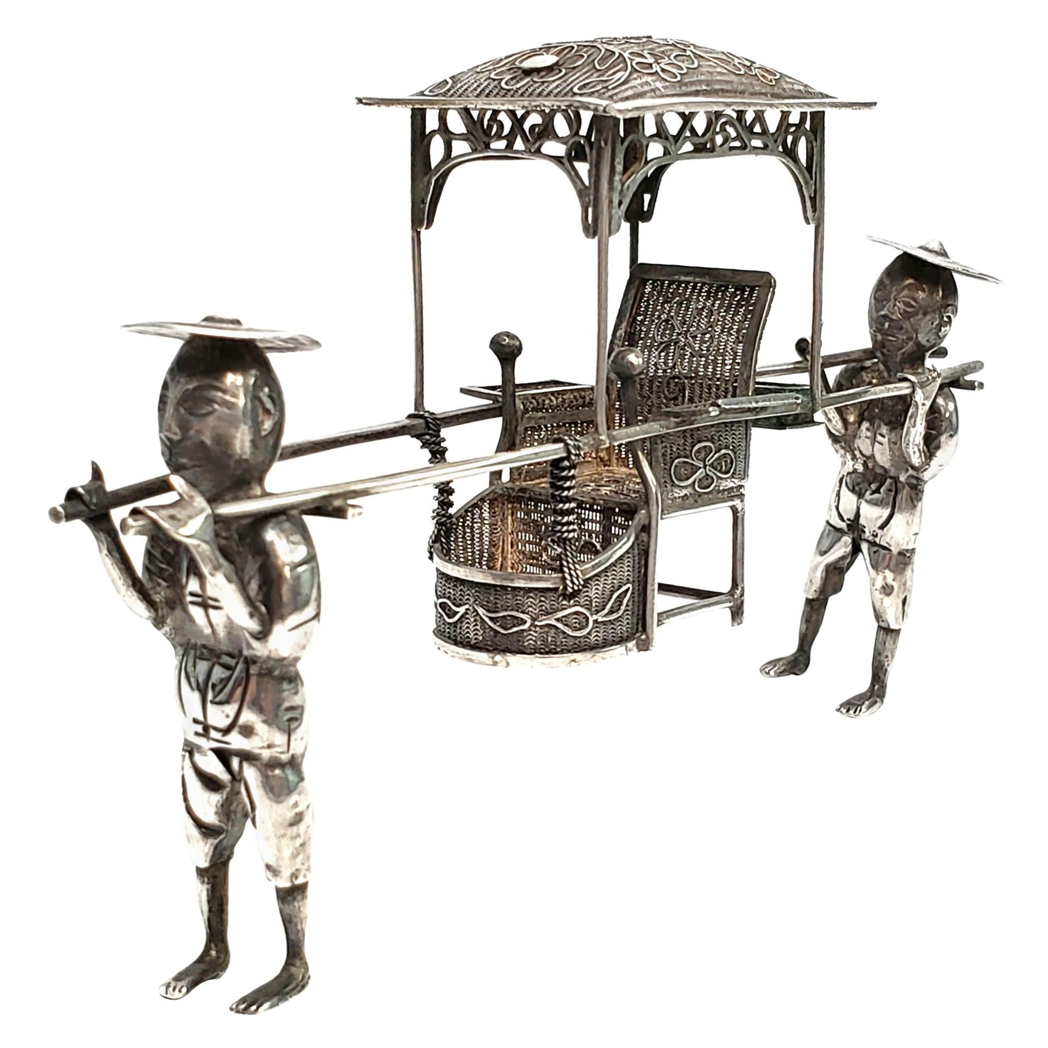 900 Silver Chinese Export Two Men and Sedan Car Figurine