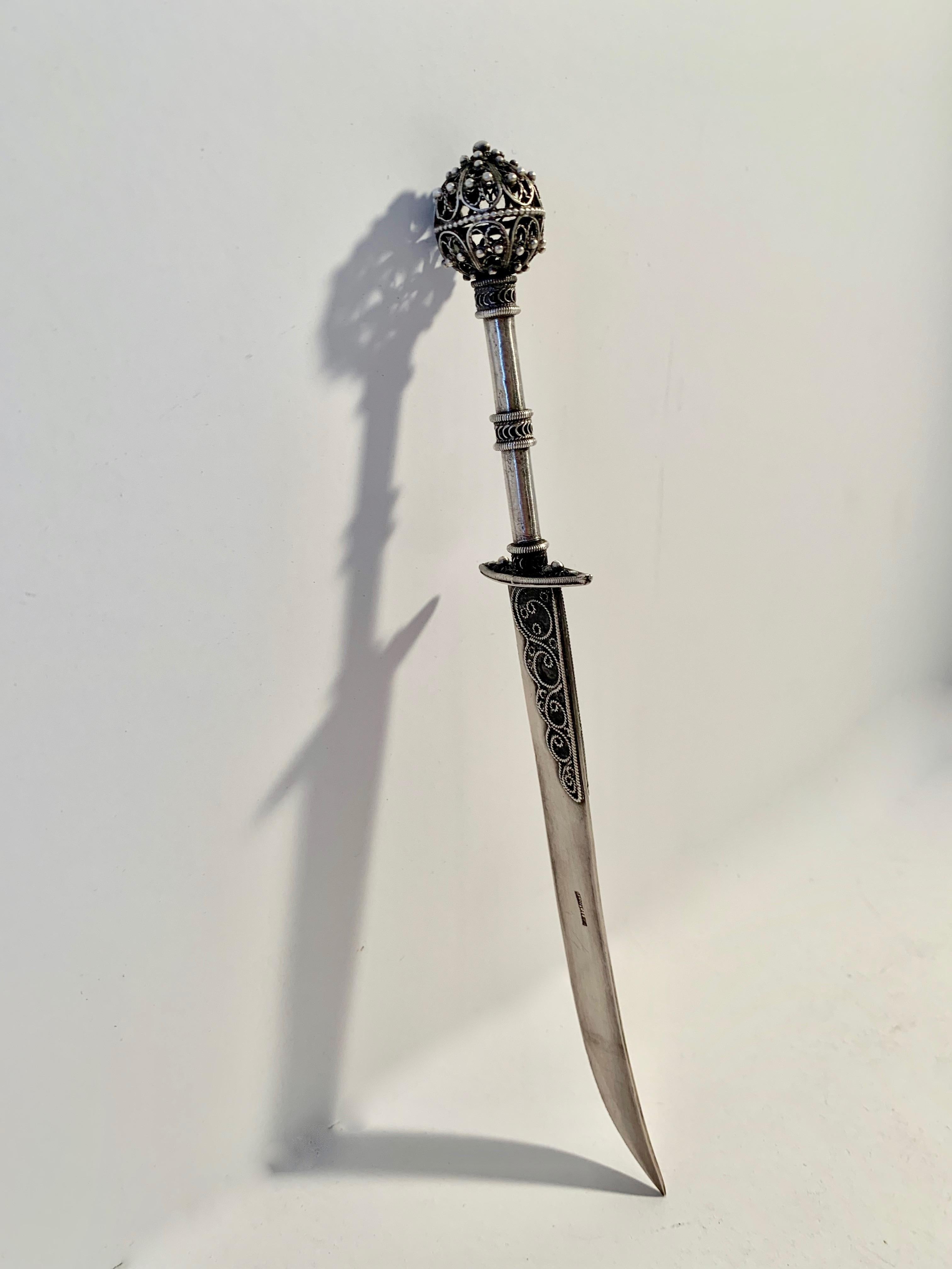 Israeli 900 Silver Filagree  Dagger Style Letter Opener