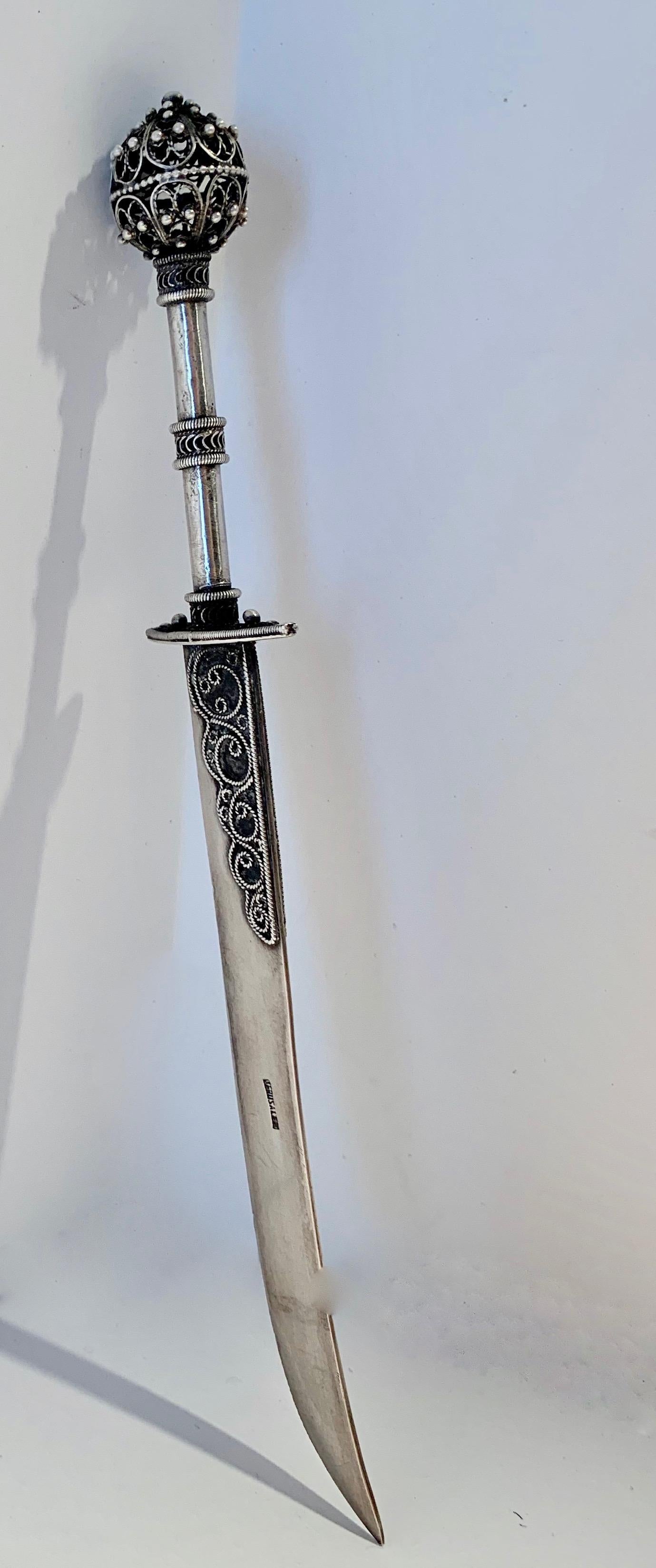 900 Silver Filagree  Dagger Style Letter Opener In Excellent Condition In Los Angeles, CA