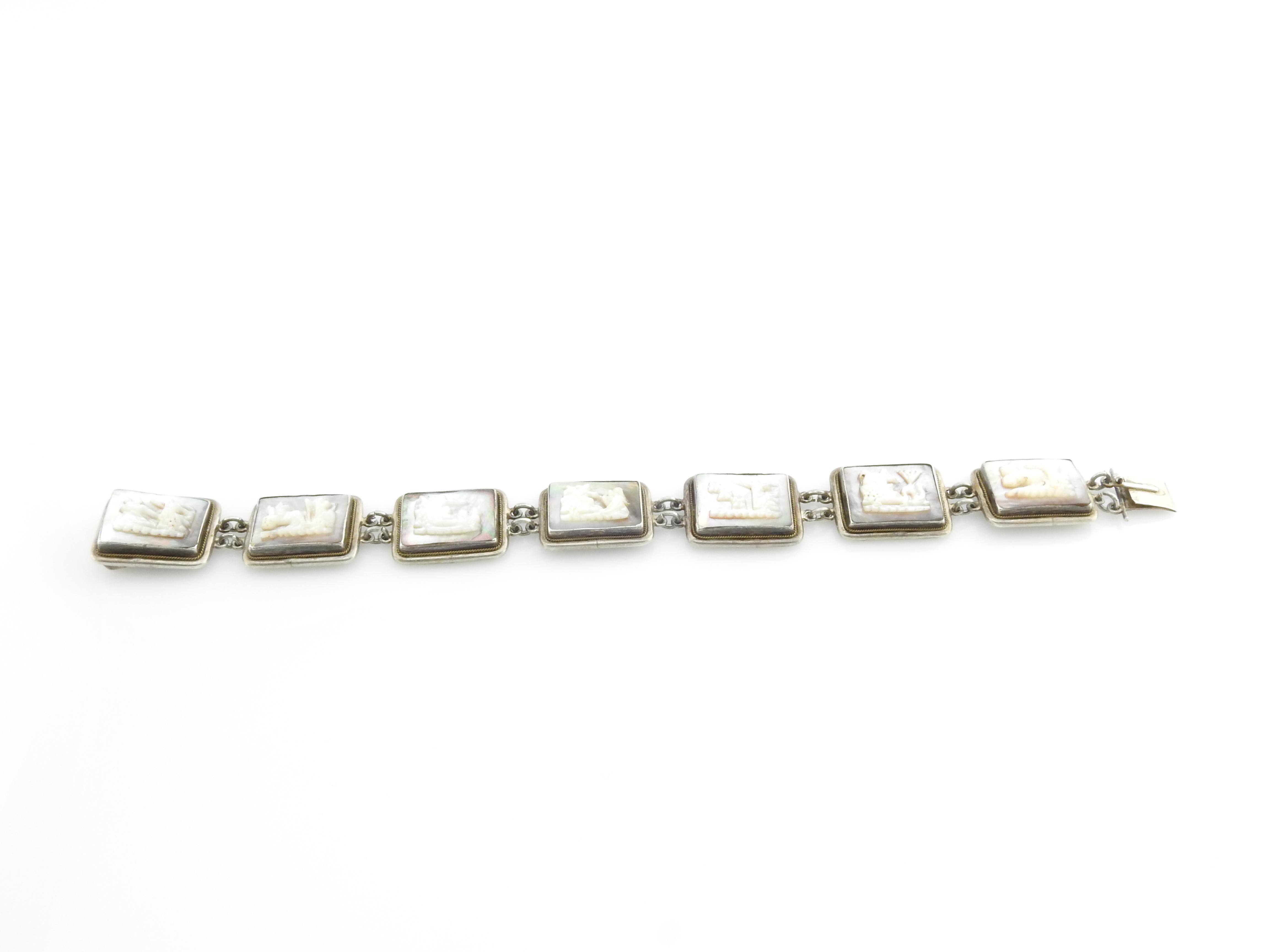 Portrait Cut 900 Sterling Silver Mother of Pearl and Abalone Bracelet