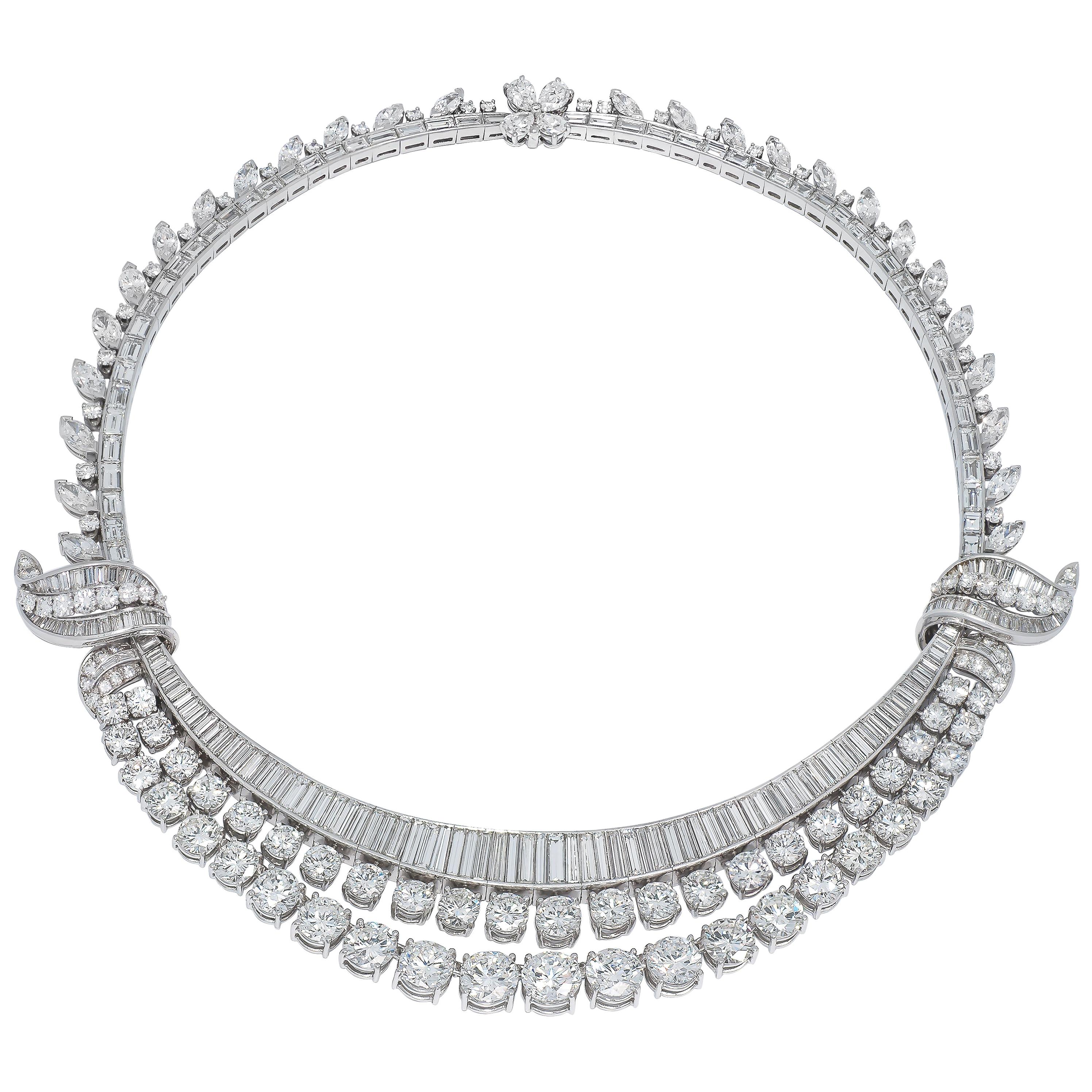 1950s 90.00 Carat Platinum and Diamond Collar Necklace  GIA Certificate