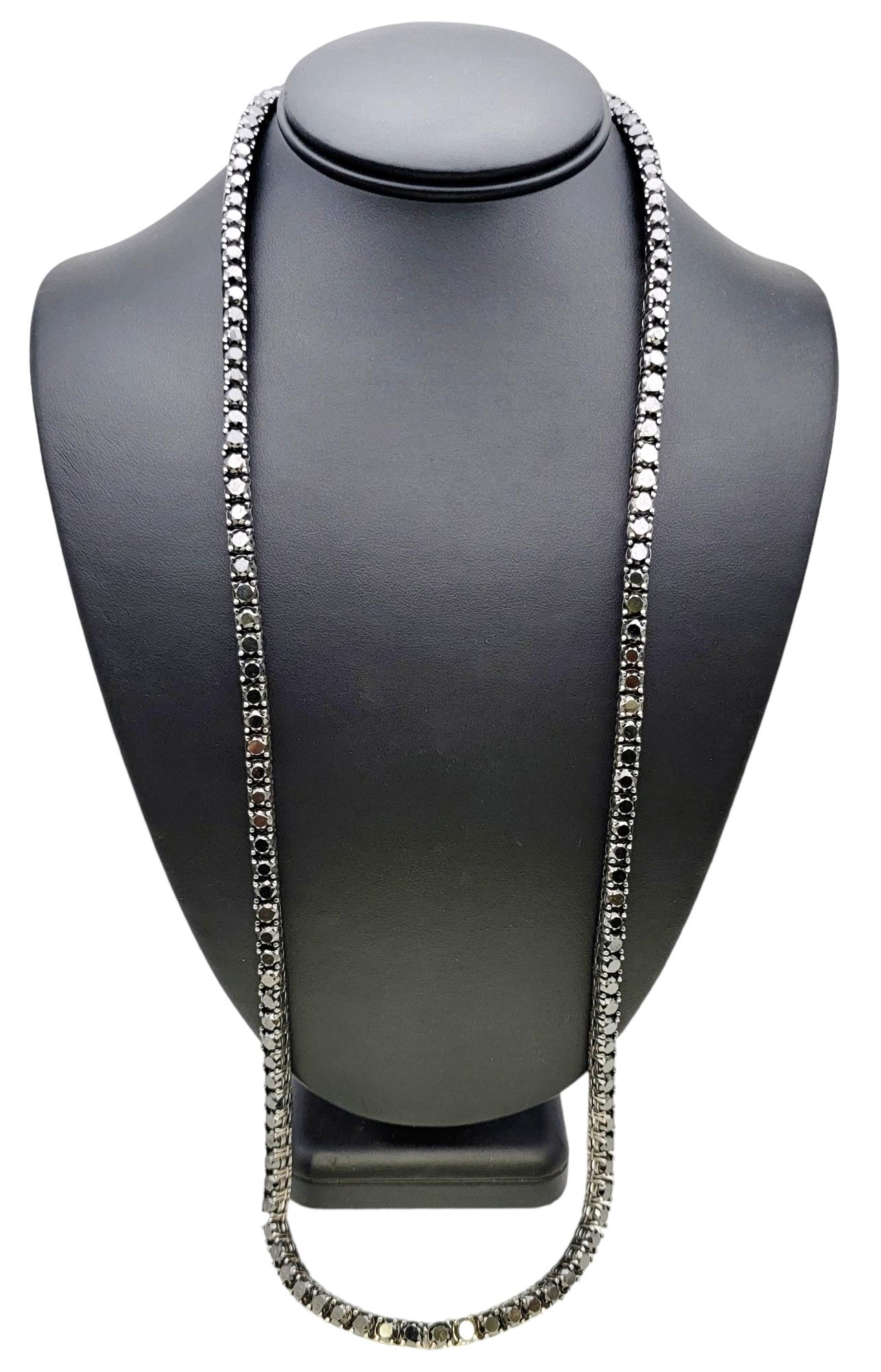 90.00 Carats Total Round Black Diamond Tennis Necklace Unisex 10 Karat Gold For Sale 11