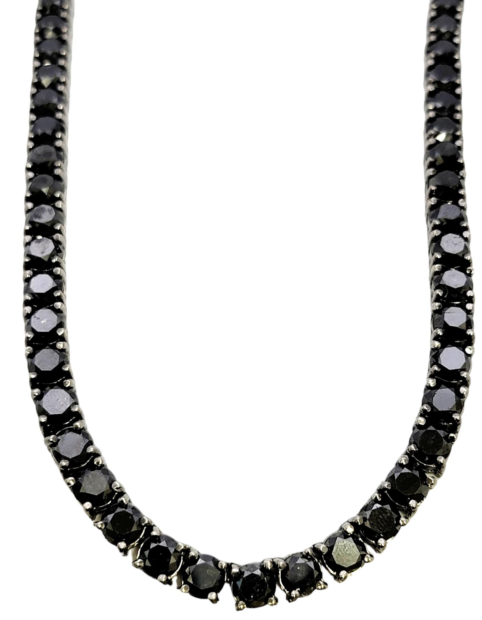 Contemporary 90.00 Carats Total Round Black Diamond Tennis Necklace Unisex 10 Karat Gold For Sale