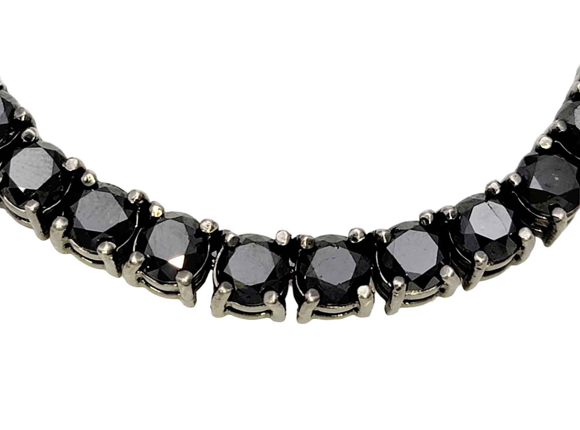 90.00 Carats Total Round Black Diamond Tennis Necklace Unisex 10 Karat Gold In Good Condition For Sale In Scottsdale, AZ