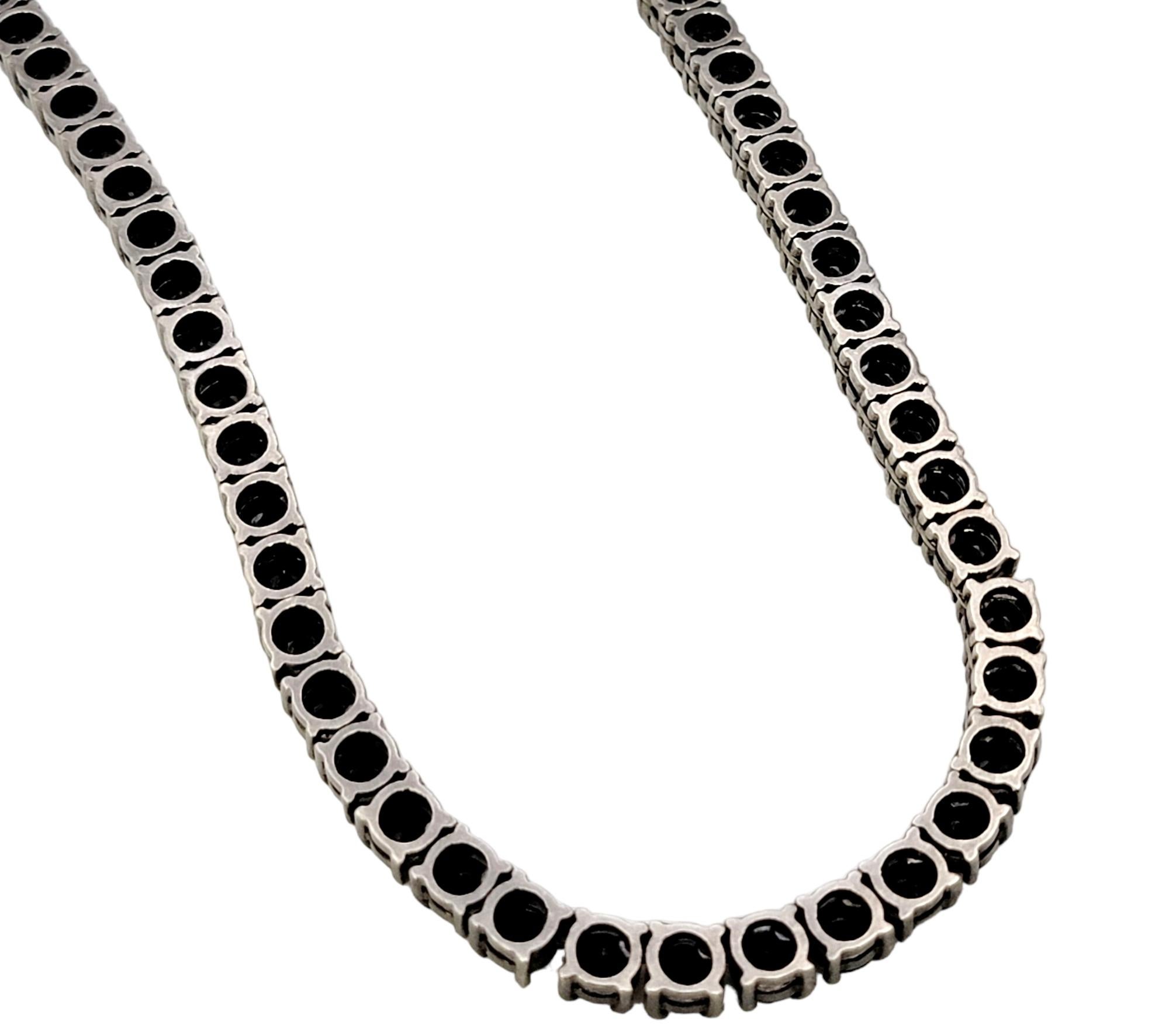 90.00 Carats Total Round Black Diamond Tennis Necklace Unisex 10 Karat Gold For Sale 4