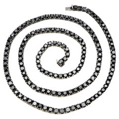 90.00 Carats Total Round Black Diamond Tennis Necklace Unisex 10 Karat Gold