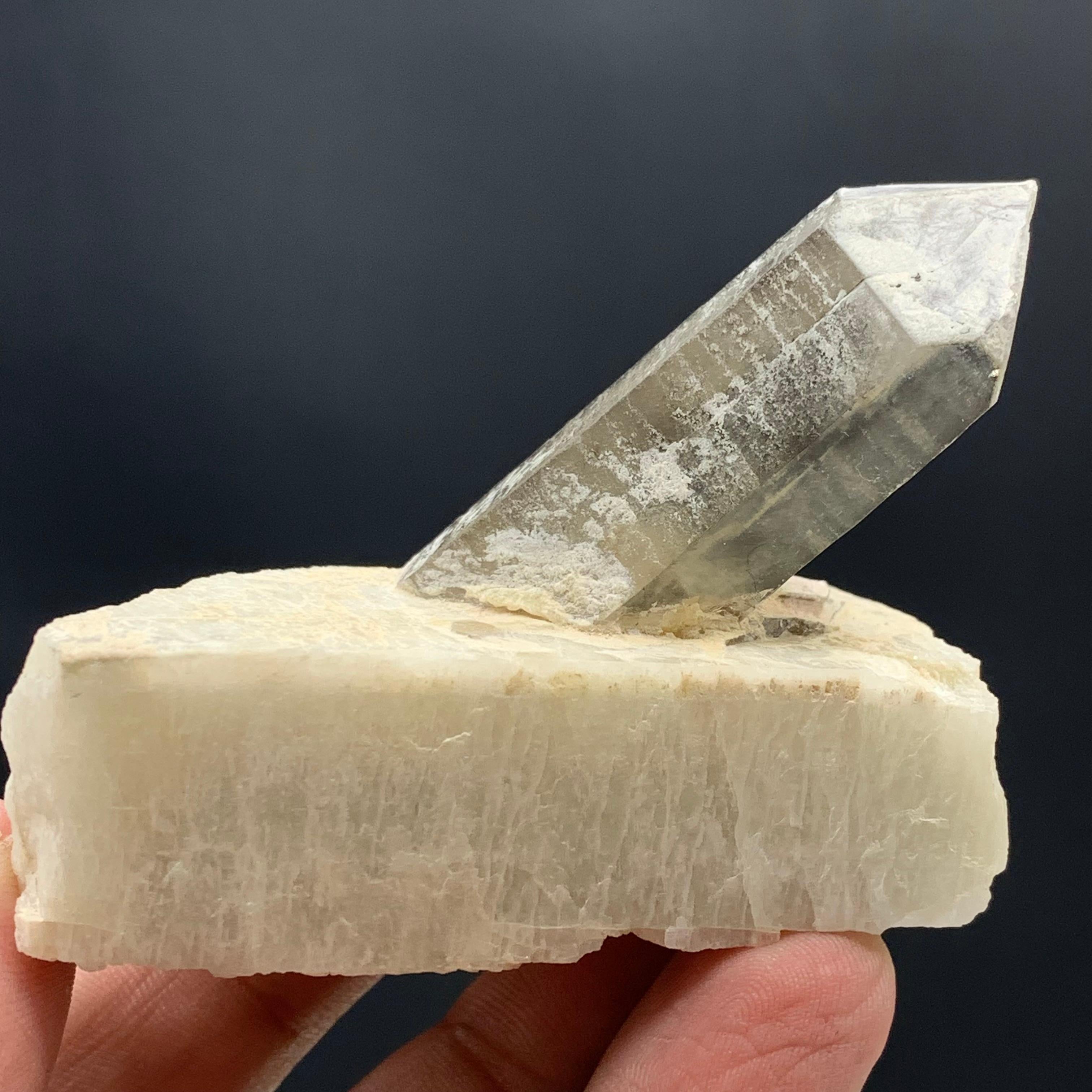 Rock Crystal 90.00 Gram Gorgeous Quartz Crystal Attached With Feldspar From Pakistan  For Sale