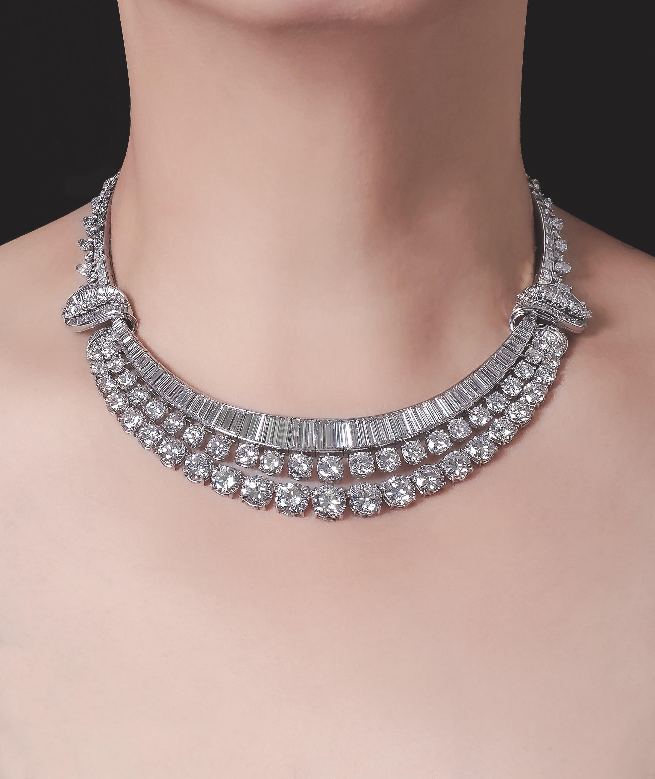 Brilliance Jewels, Miami
Questions? Call Us Anytime!
786,482,8100

A unique necklace in round, baguette, marquees and pear-cut diamonds. It bares a striking resemblance to the famous Van Cleef & Arpels necklace specially created for H.R. H. Princess