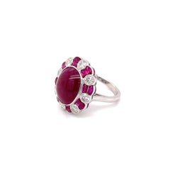9.00CT Burma Heated Oval Cabochon Cut Ruby and Diamond 18K Cocktail Ring
