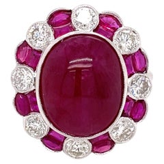 9.00CT Burma Heated Oval Cabochon Cut Ruby and Diamond 18K Cocktail Ring