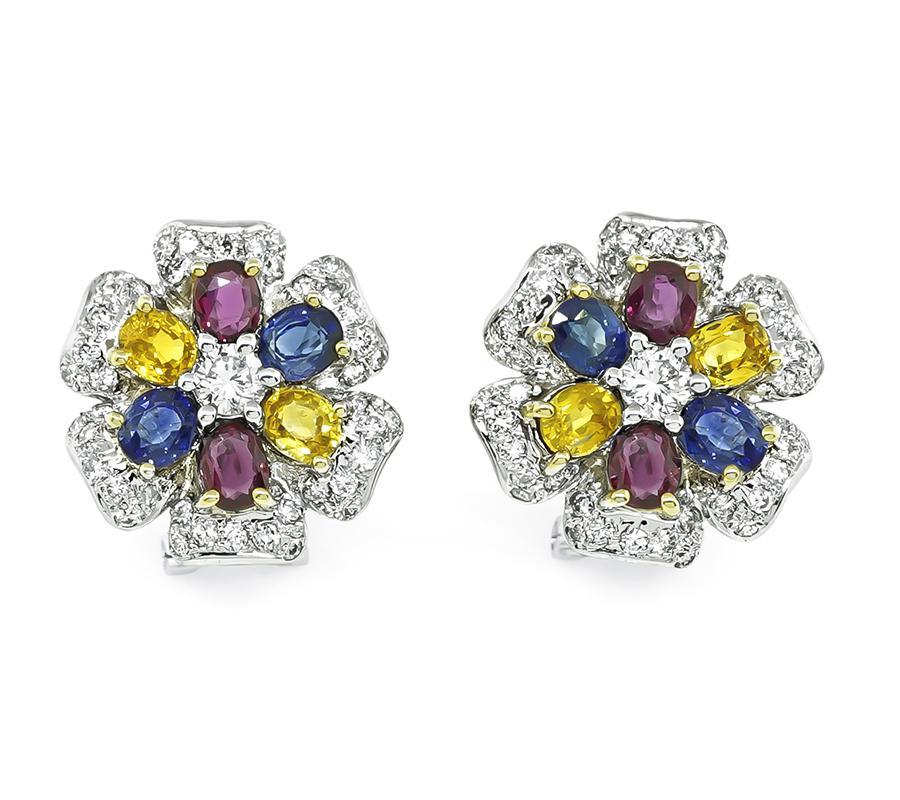 Oval Cut 9.00ct Multi Color Sapphire 3.60ct Diamond Ring and Earrings Set For Sale