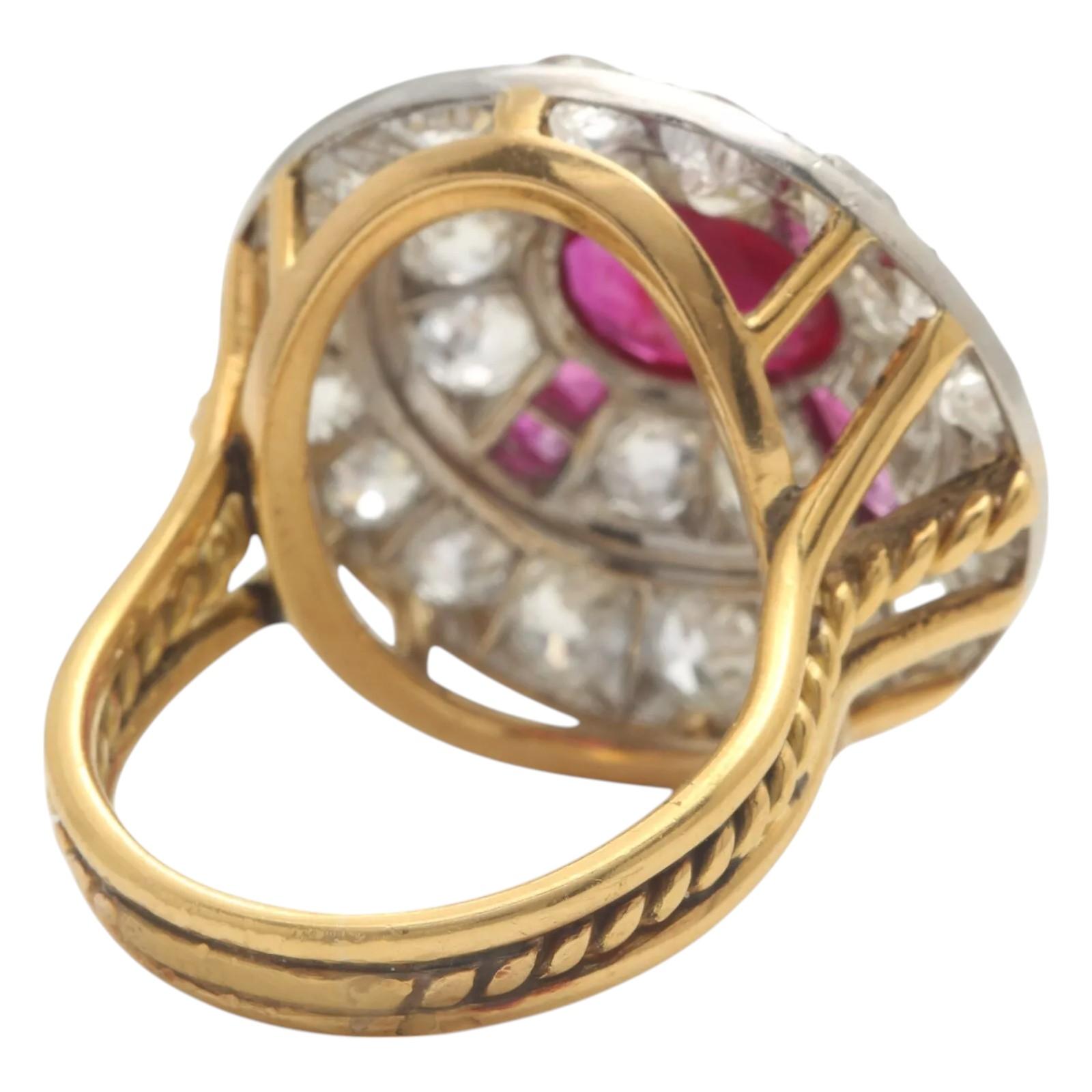 Mixed Cut 9.00Ct Natural African Ruby & Old Cut Diamond 18K Yellow Gold and Platinum Ring For Sale