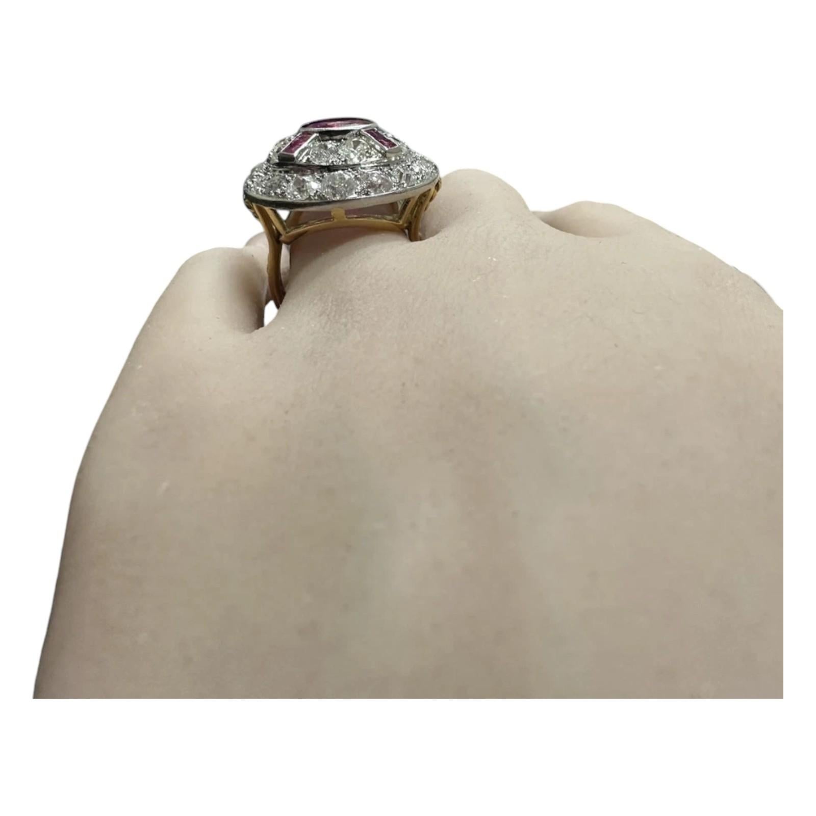 9.00Ct Natural African Ruby & Old Cut Diamond 18K Yellow Gold and Platinum Ring For Sale 1