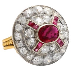 9.00Ct Natural African Ruby & Old Cut Diamond 18K Yellow Gold and Platinum Ring