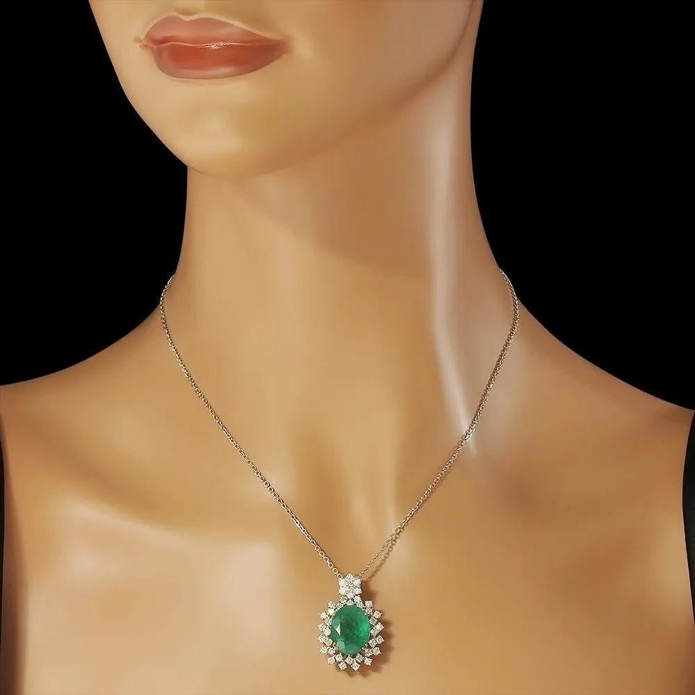 9.00ct Natural Emerald and Diamond 14K White & Yellow Gold Pendant In New Condition For Sale In Los Angeles, CA