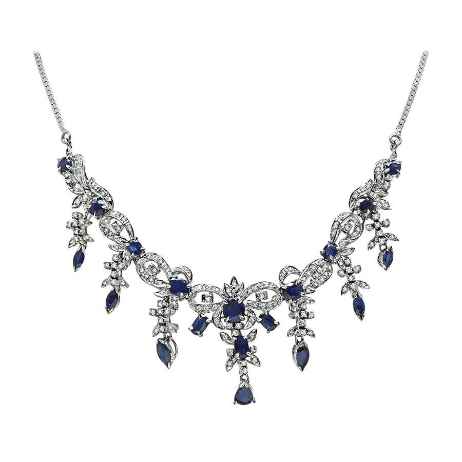 9.00ct Sapphire 1.50ct Diamond 14k Gold Necklace For Sale