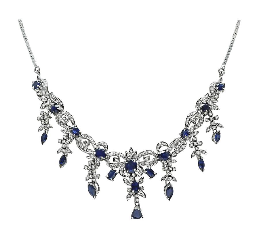 9.00ct Sapphire 1.50ct Diamond 14k Gold Necklace