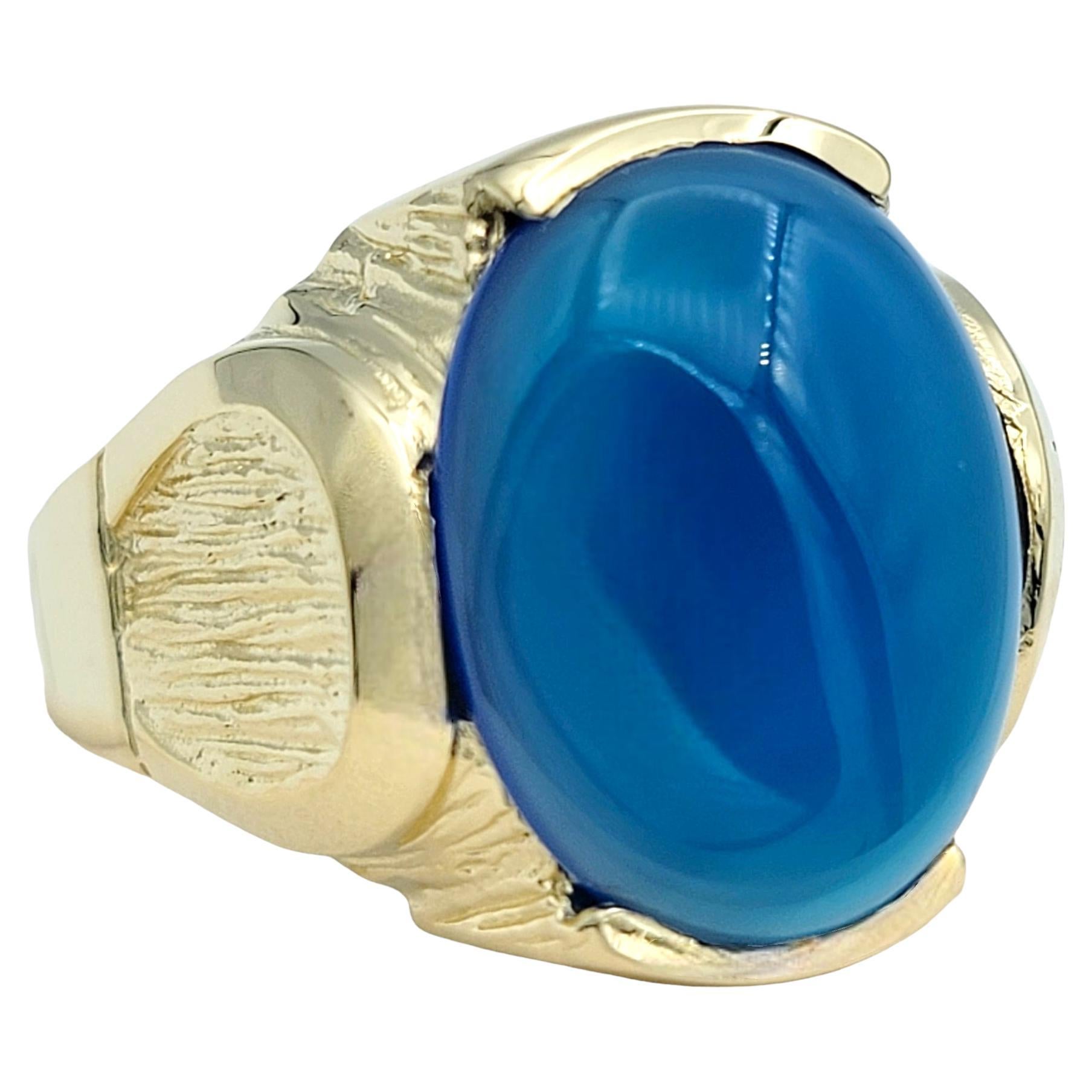 9.01 Carat Dyed Blue Chalcedony Cabochon Cocktail Ring in 14 Karat Yellow Gold