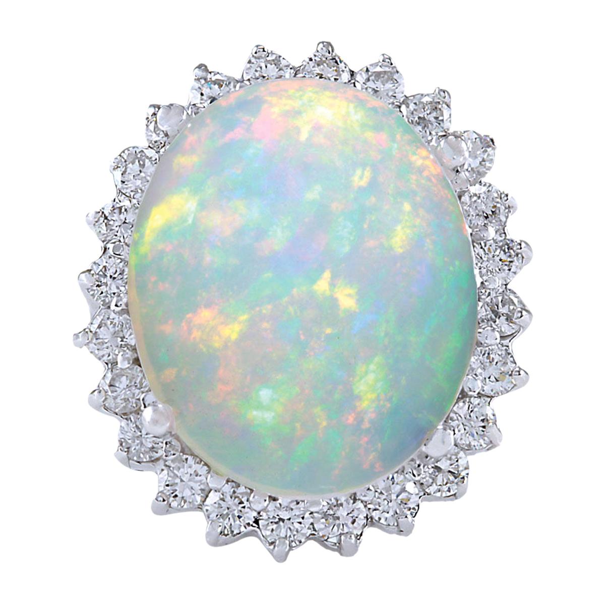 Natural Opal Diamond Ring In 14 Karat White Gold  For Sale