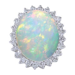 Natural Opal Diamond Ring In 14 Karat White Gold 