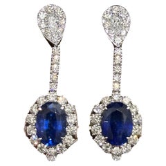 9.01 Carat Sri Lankan Blue Sapphire Earrings in 18K Gold
