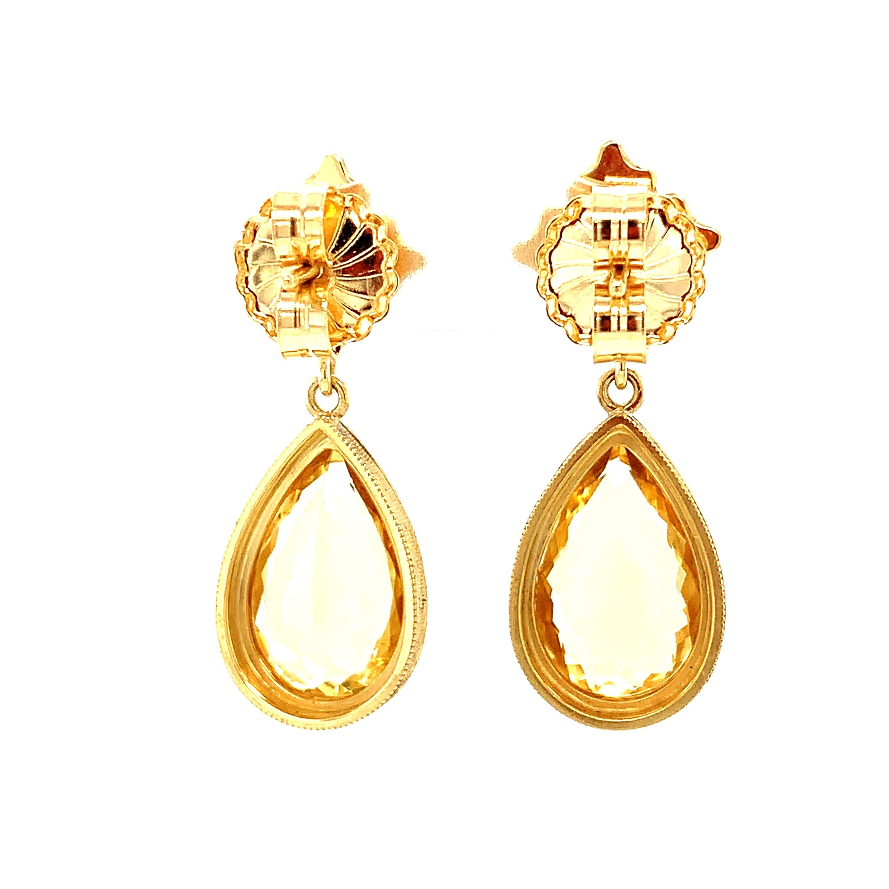 13.88 Carat Total Golden Beryl and Diamond Drop Dangle Yellow Gold Earrings In New Condition In Los Angeles, CA