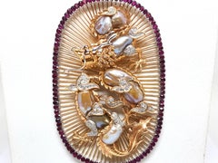 9.01 Carat Vintage Yellow White Gold Ruby Diamond Pearl Dragon Necklace Pendant