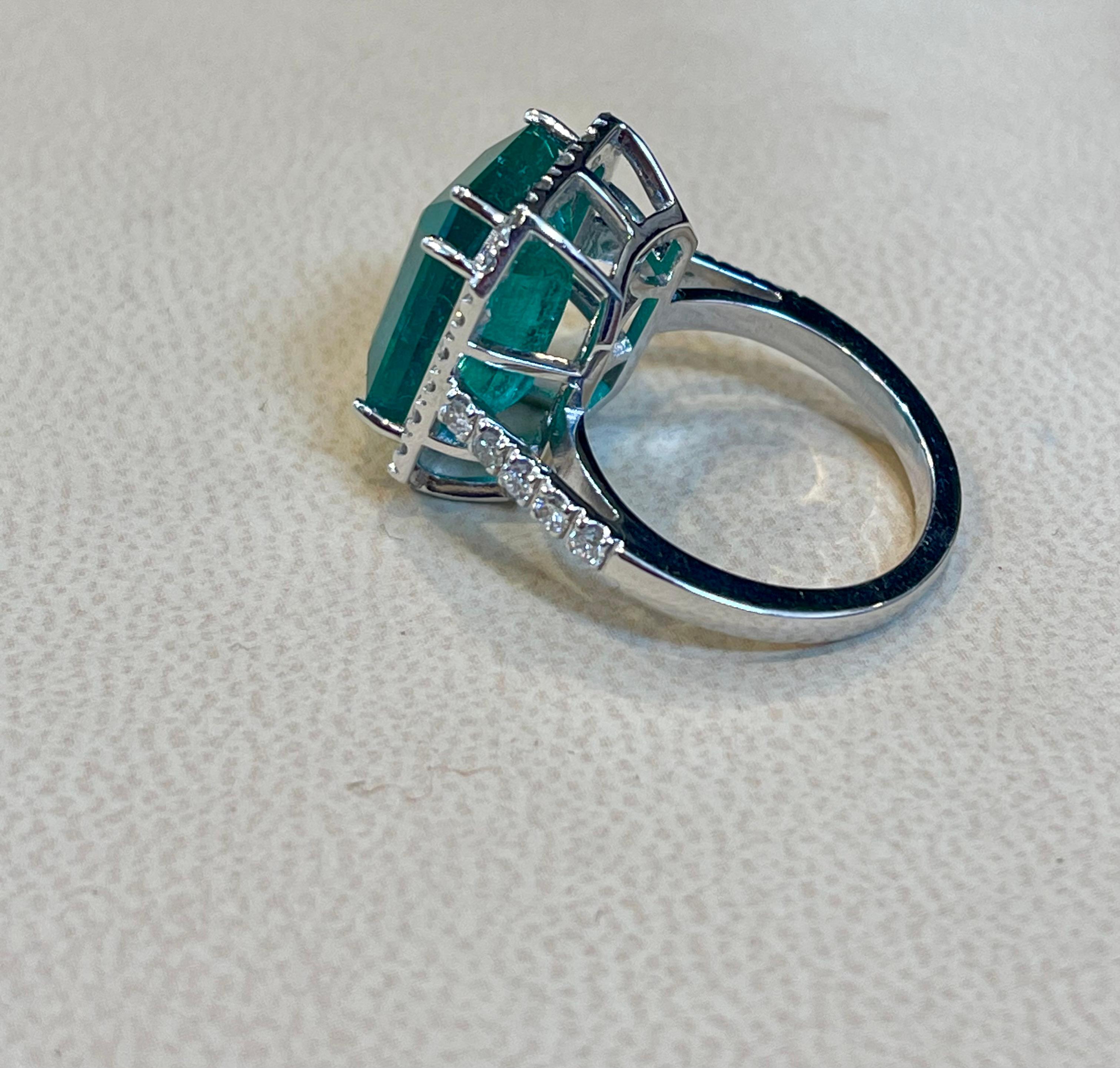 9.01 Carats Natural Zambian Emerald Ring & 0.83 Carats Diamonds  14K White Gold 1