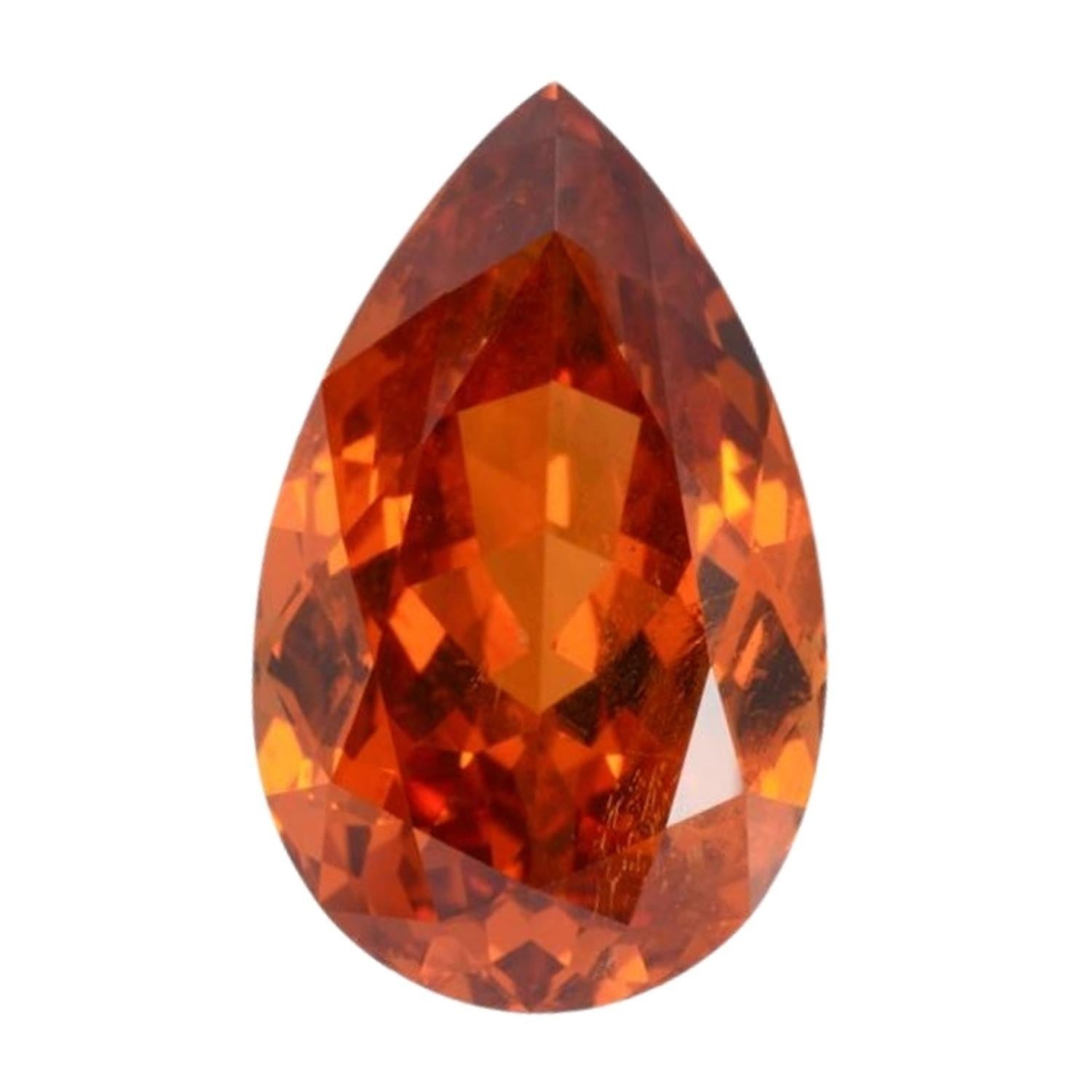 Taille poire 9.01 ct Mandarin Spessartite Garnet Pear Cut Loose Gemstone - Merkaba Jewelry en vente