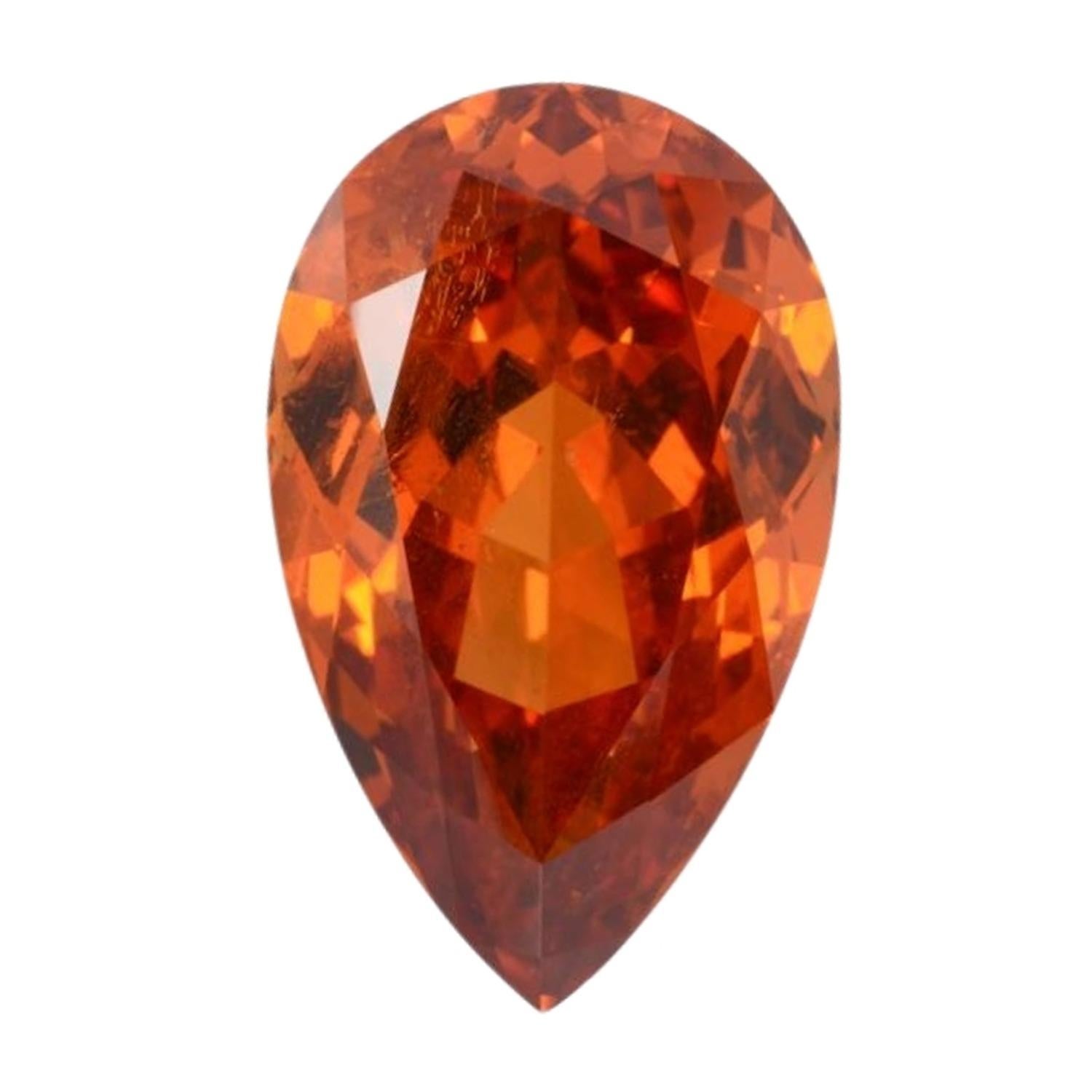 9.01 ct Mandarin Spessartite Garnet Pear Cut Loose Gemstone - Merkaba Jewelry Pour femmes en vente