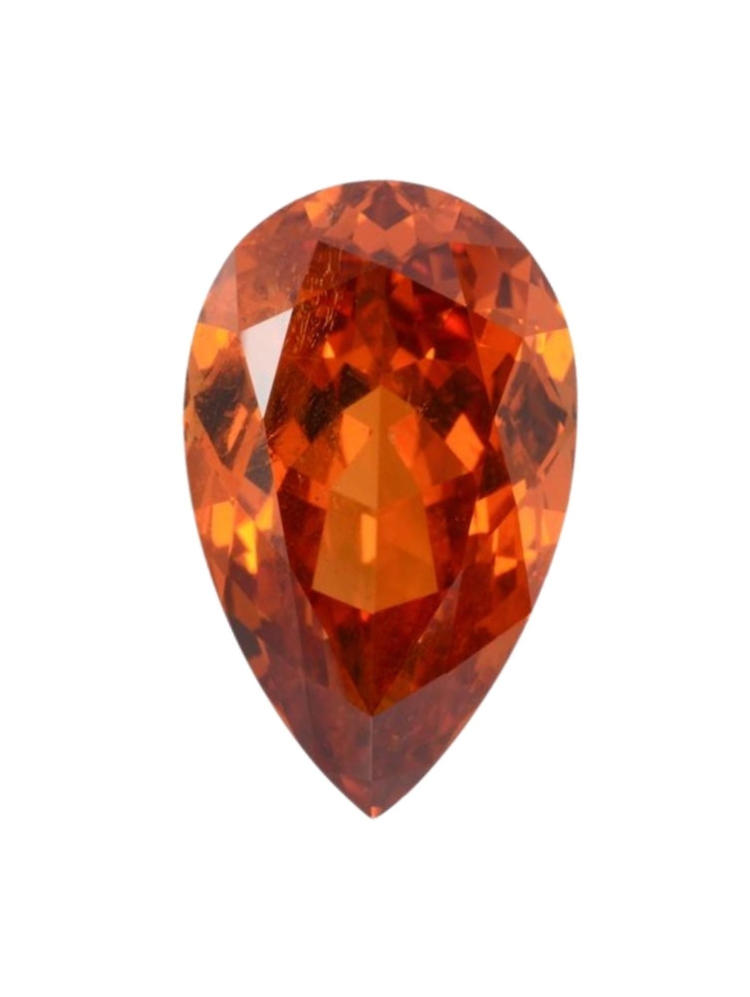 9.01 ct Mandarin Spessartite Garnet Pear Cut Loose Gemstone - Merkaba Jewelry en vente 1