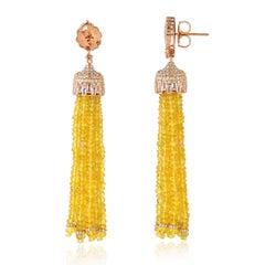 Pendientes de borla de oro de 18 quilates con diamante y zafiro amarillo de 90,11 quilates