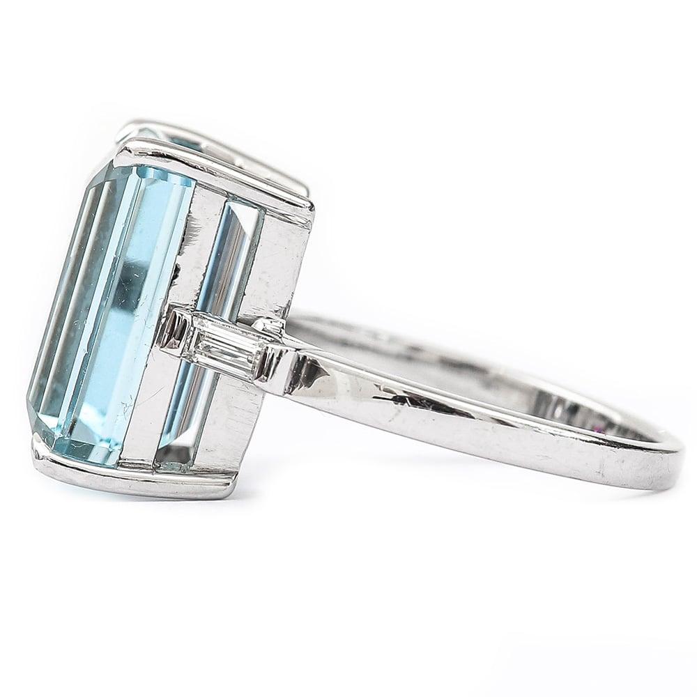 Emerald Cut 9.02 Carat Aquamarine and Diamond 18 Karat White Gold Ring