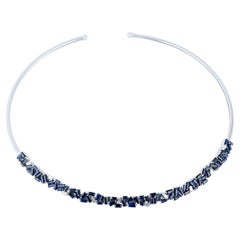 9.02 ct Baguette Shaped Blue Sapphire Choker Necklace Made In 18k White Gold