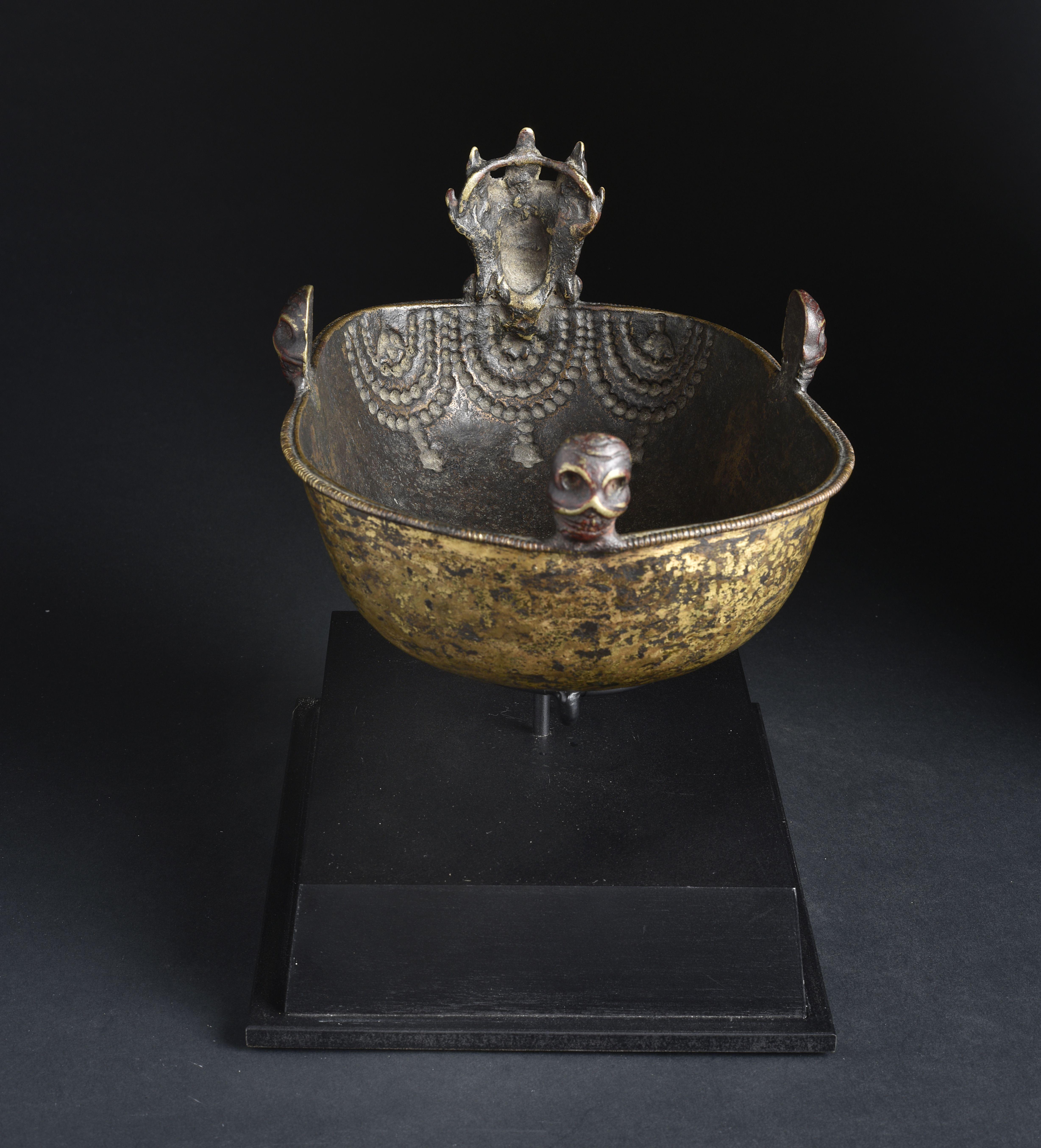 Cast  16/17thc Tibetan Bronze Skull Cup - 9026 For Sale