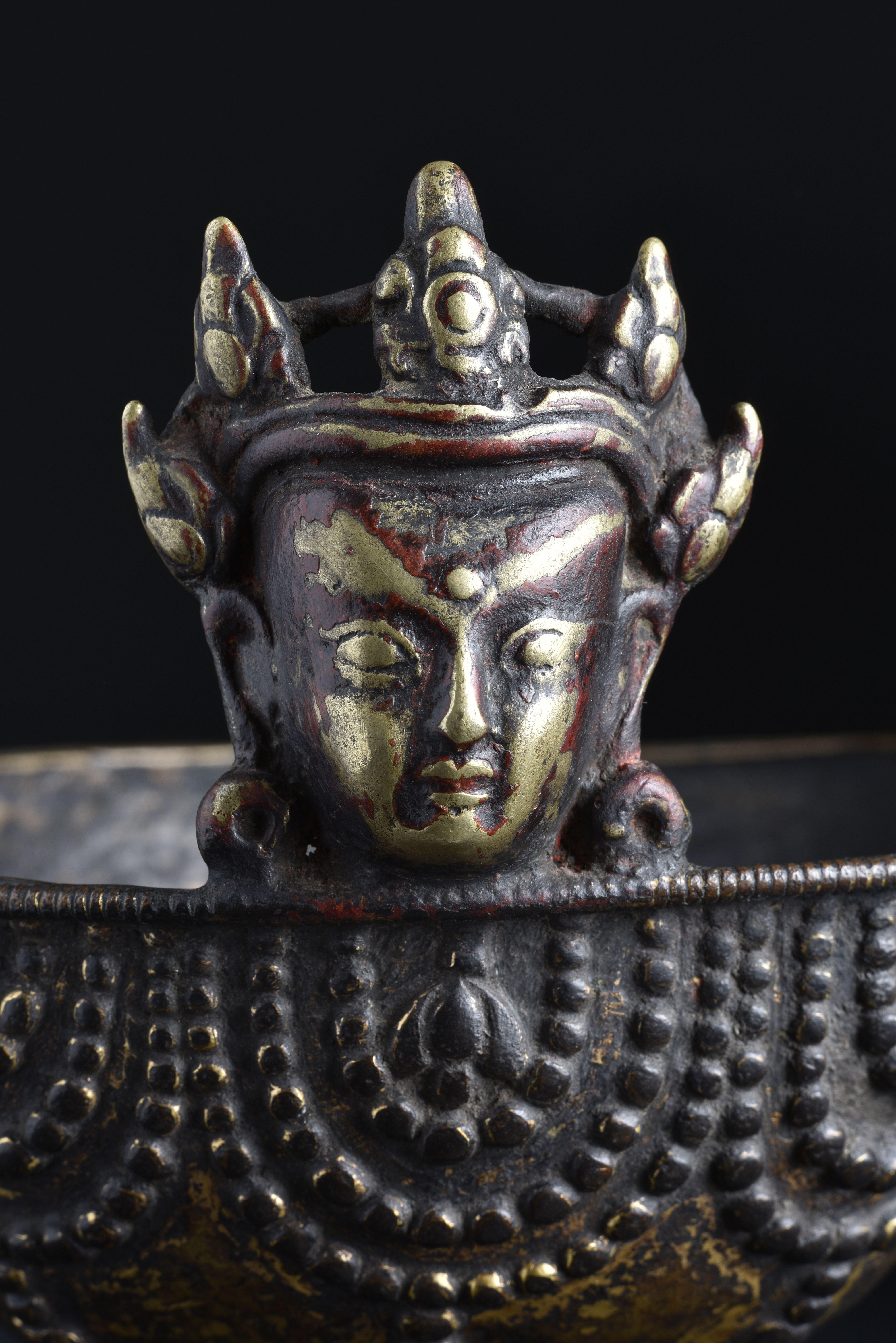  16/17thc Tibetan Bronze Skull Cup - 9026 In Good Condition For Sale In Ukiah, CA