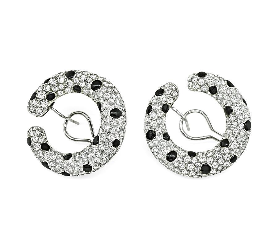 Round Cut 9.02ct Diamond Onyx Earrings For Sale