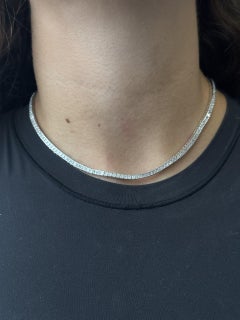 9.02CT T.W Princess Cut Channel Set Diamond Tennis Necklace Oro bianco 14K 16"