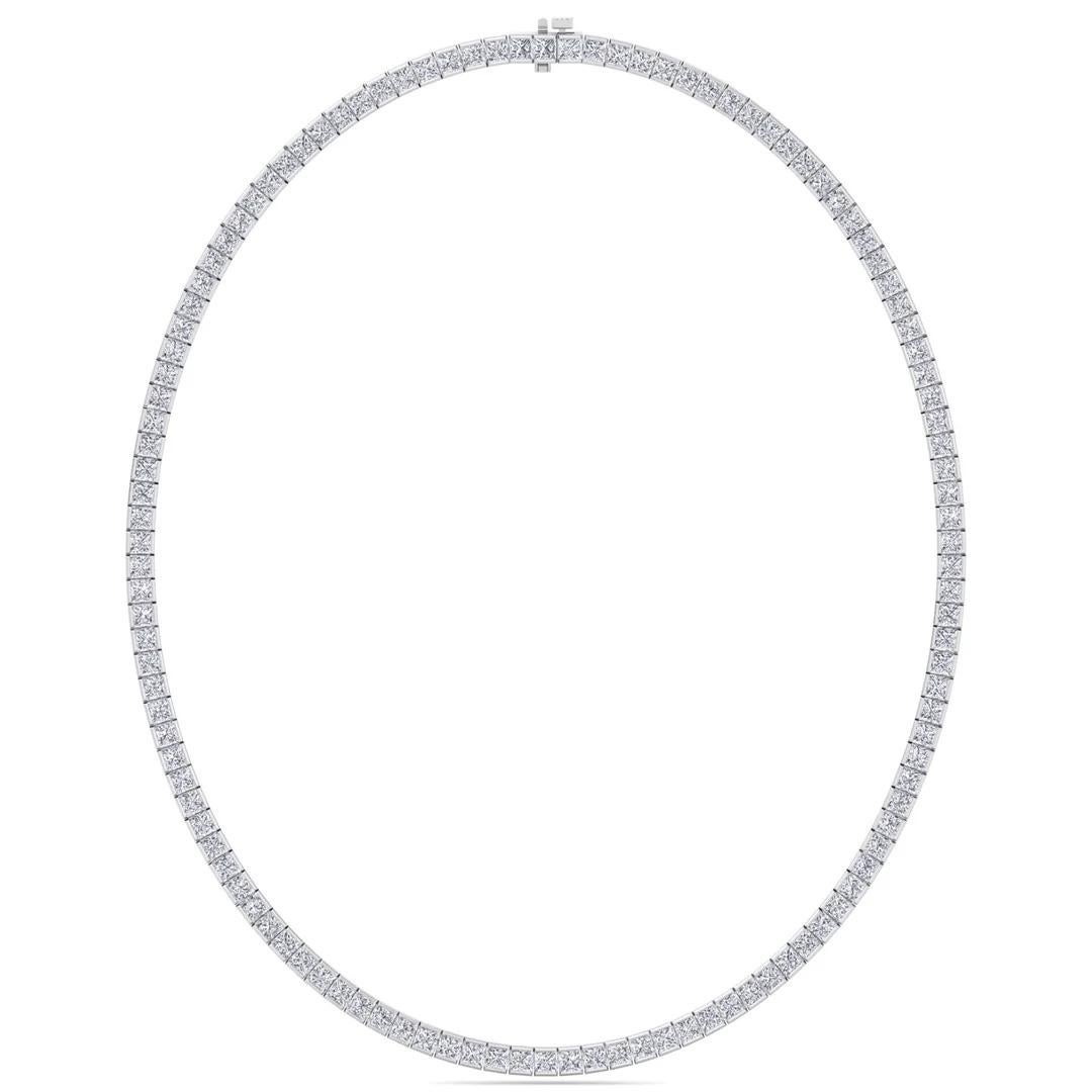 9.02CT T.W Princess Cut Channel Set Diamond Tennis Necklace 14K White Gold 16