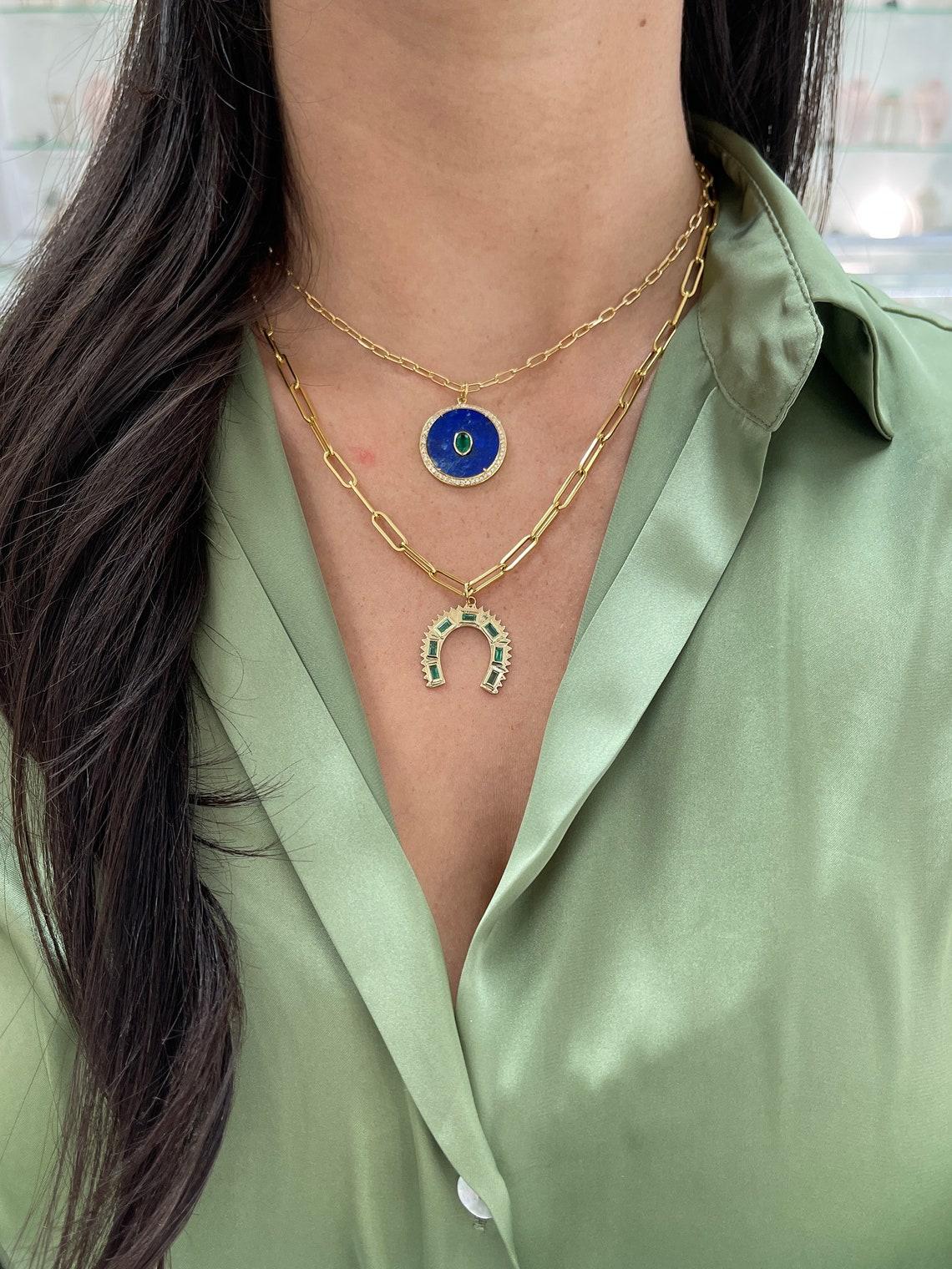 9,02tcw 14K natürlicher Lapislazuli-Lazuli Smaragd & Diamant Halo-Scheibenanhänger Medaillon mit Medaillon im Angebot 1
