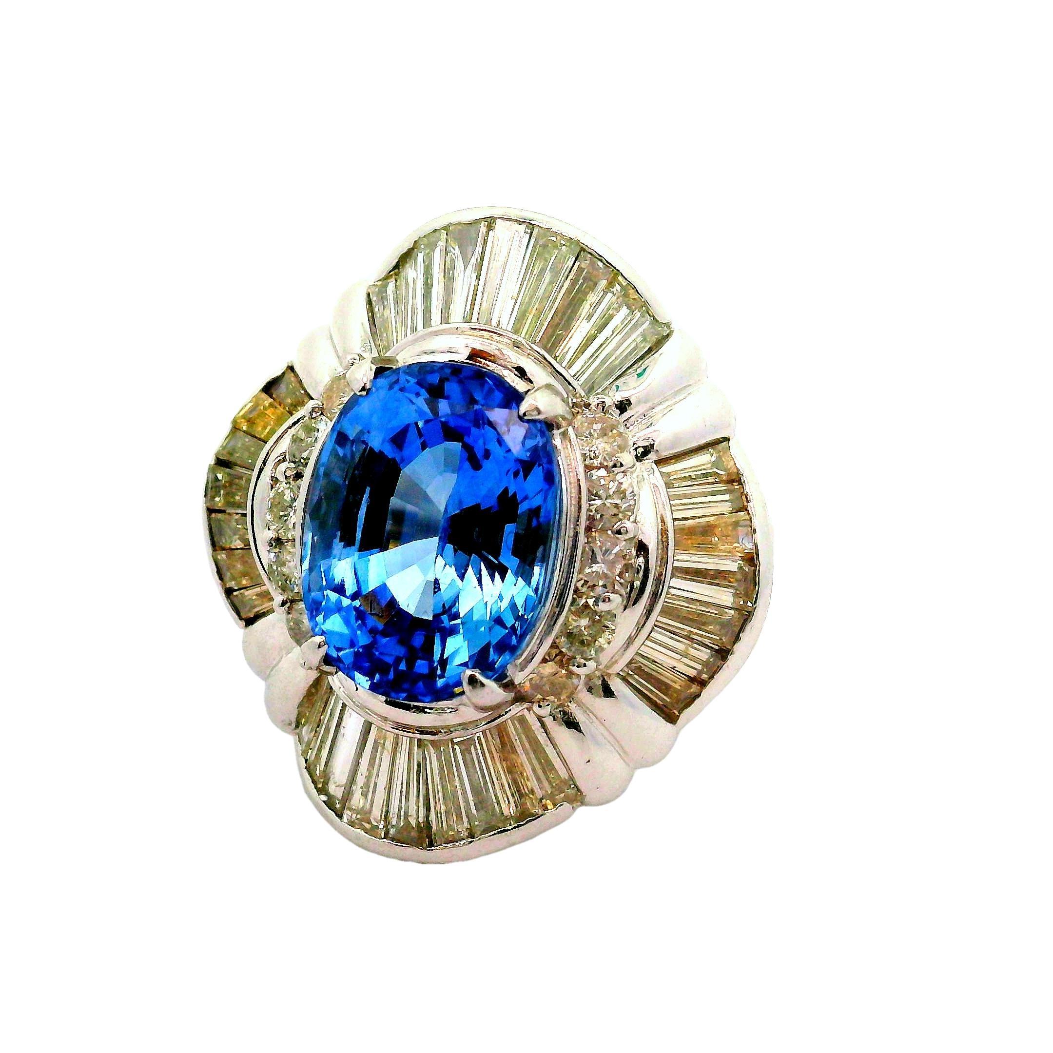 Contemporain Bague ballerine en platine avec saphir bleu de Ceylan de 9,03 carats et diamants certifiés GIA en vente