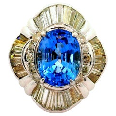 9.03 Carat Ceylon Blue Sapphire Diamond Platinum Ballerina Ring, GIA Certified