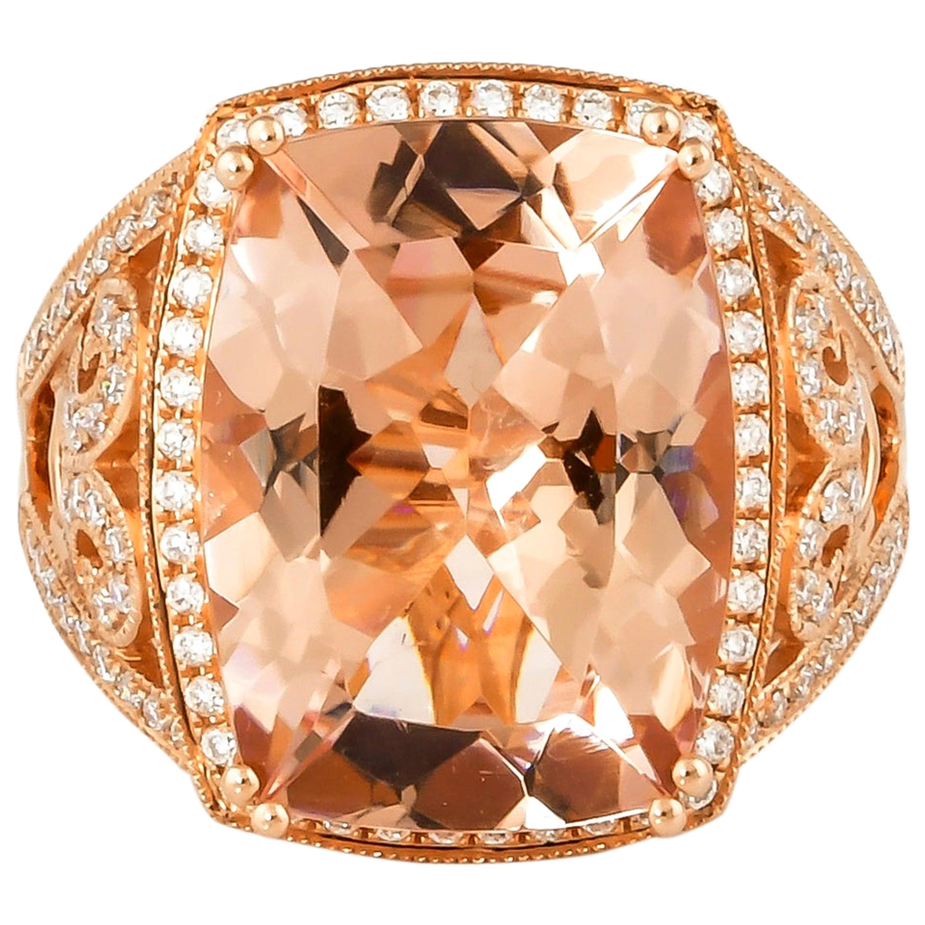 9.0 Carat Morganite Ring in 18 Karat Rose Gold with Diamond For Sale