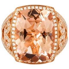 9.0 Carat Morganite Ring in 18 Karat Rose Gold with Diamond