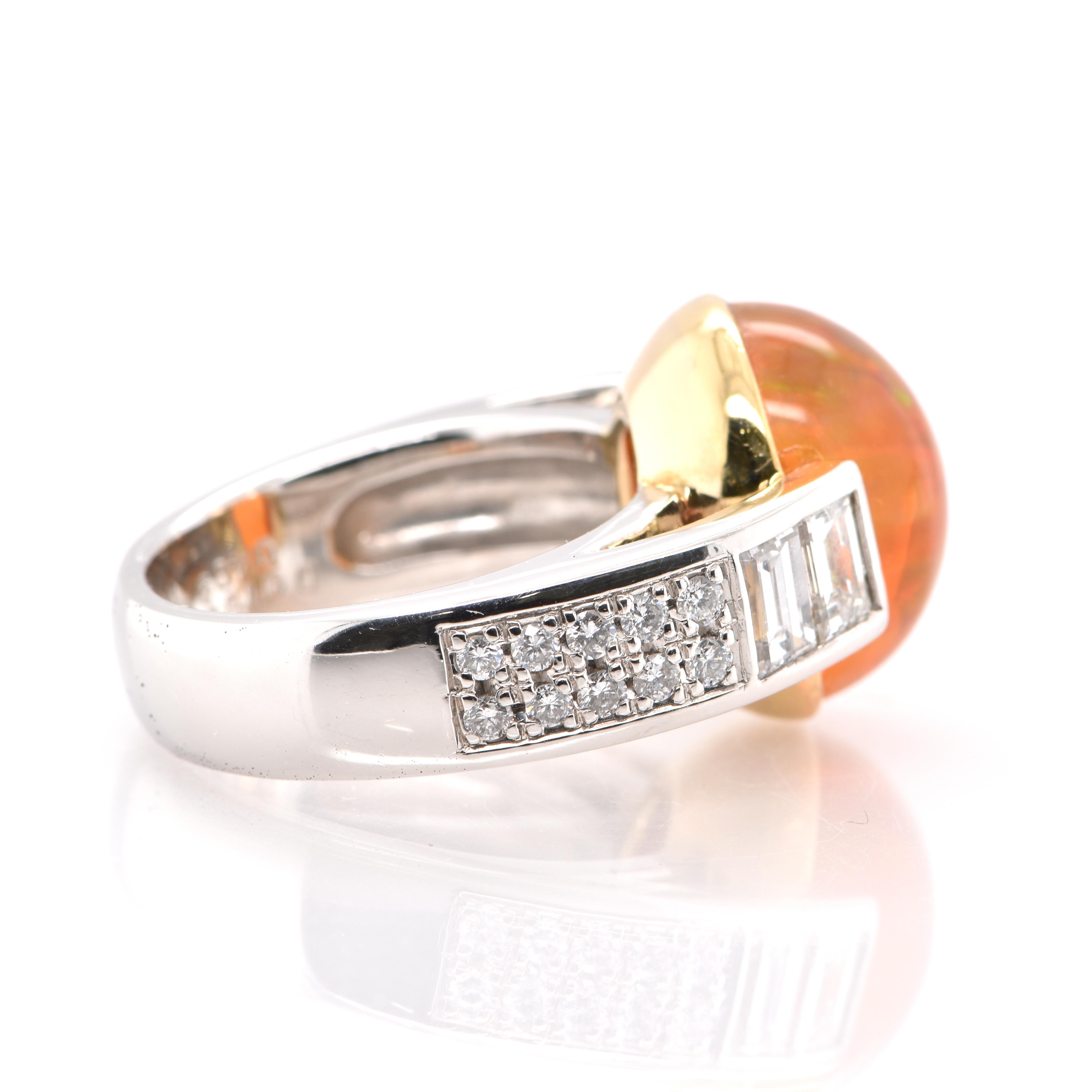 Modern 9.03 Carat, Natural Fire Opal and Diamond Cocktail Ring Set in Platinum and 18k
