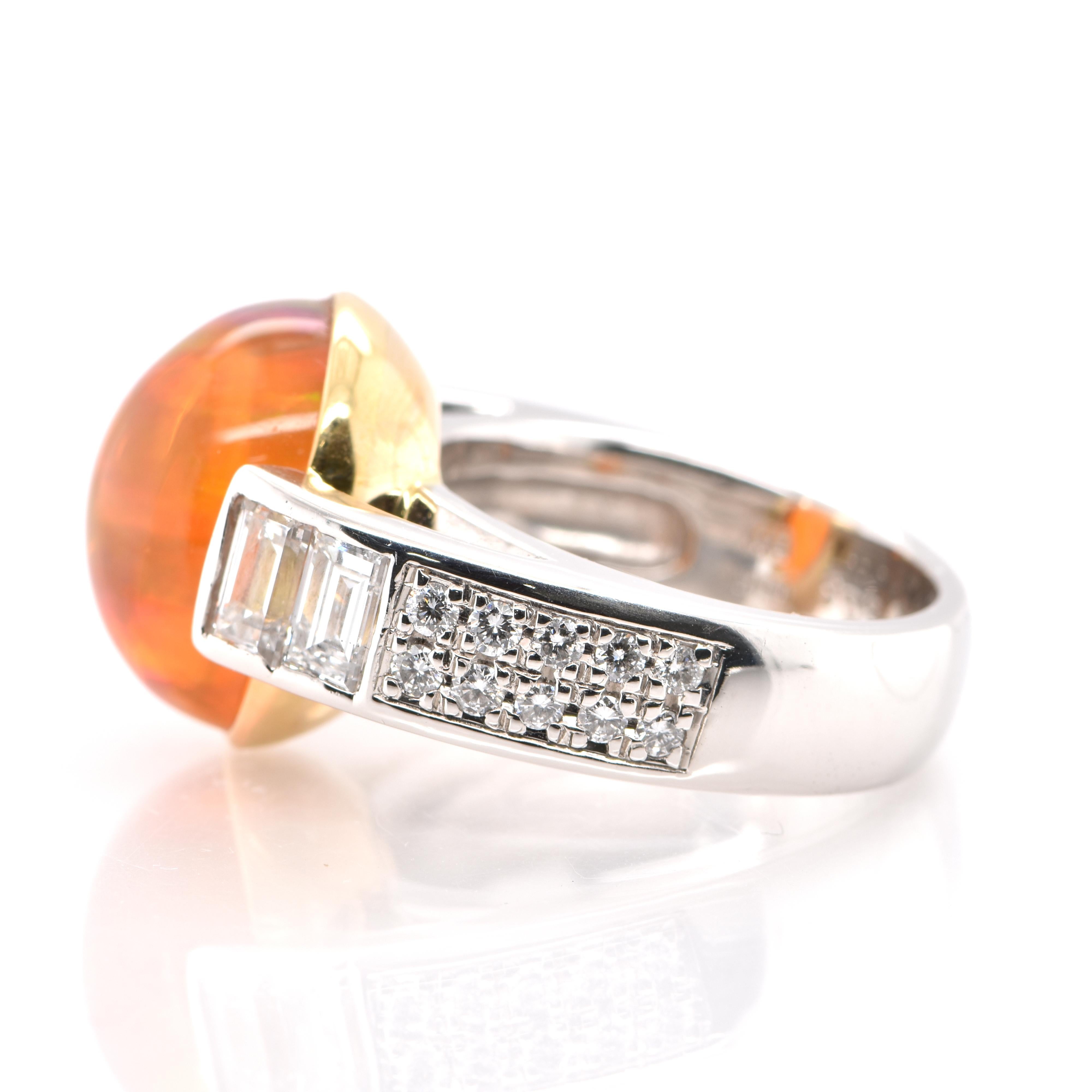 9.03 Carat, Natural Fire Opal and Diamond Cocktail Ring Set in Platinum and 18k In Excellent Condition In Tokyo, JP